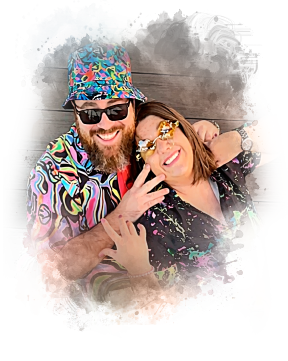 Foto ilustrada de Elena y David sonriendo